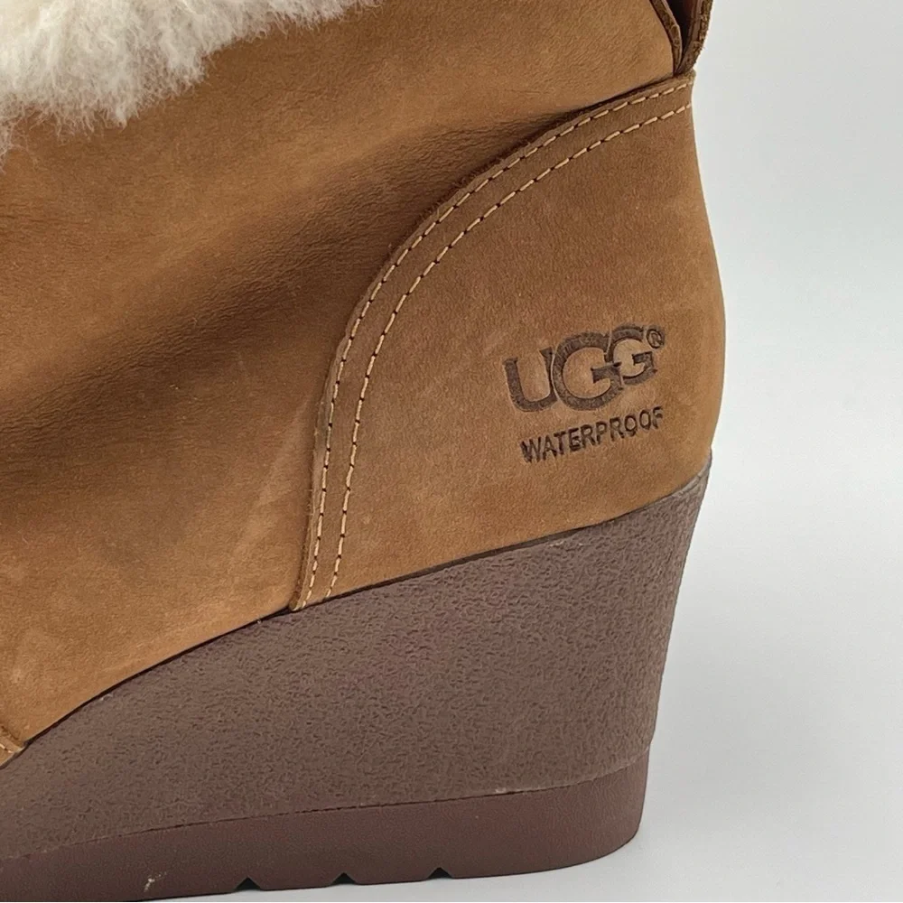 UGG Australia Jeovana Boots Chestnut Suede Waterproof  Wedge Lace Up size 9 - Picture 3 of 16